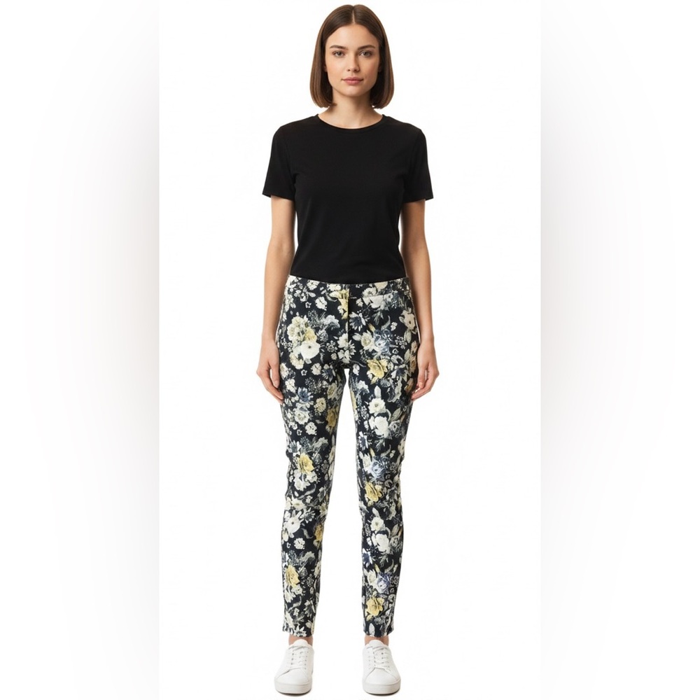 H&M Black Floral Ankle Length Pants Woman’s Size 6 NWOT